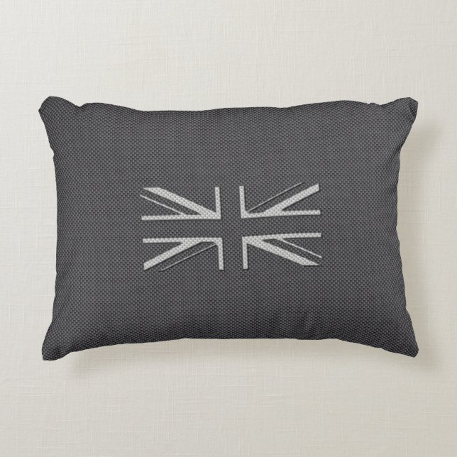Black & Grey Carbon Fiber UK Flag Union Jack Accent Pillow (Front)