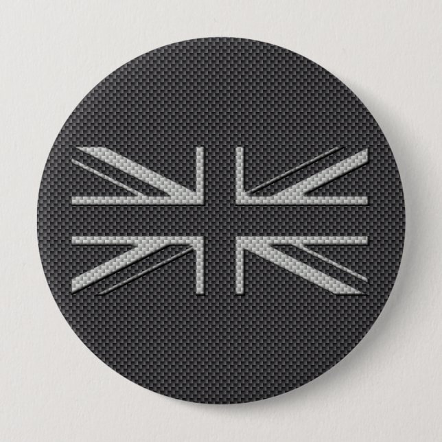 Black & Grey Carbon Fiber UK Flag Union Jack Button (Front)