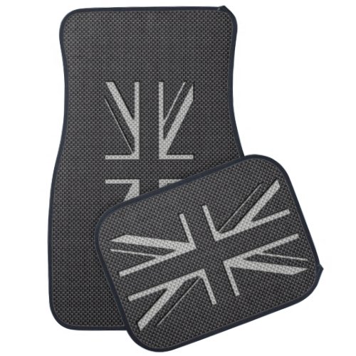 Black  Grey Carbon Fiber UK Flag Union Jack Car Floor Mat