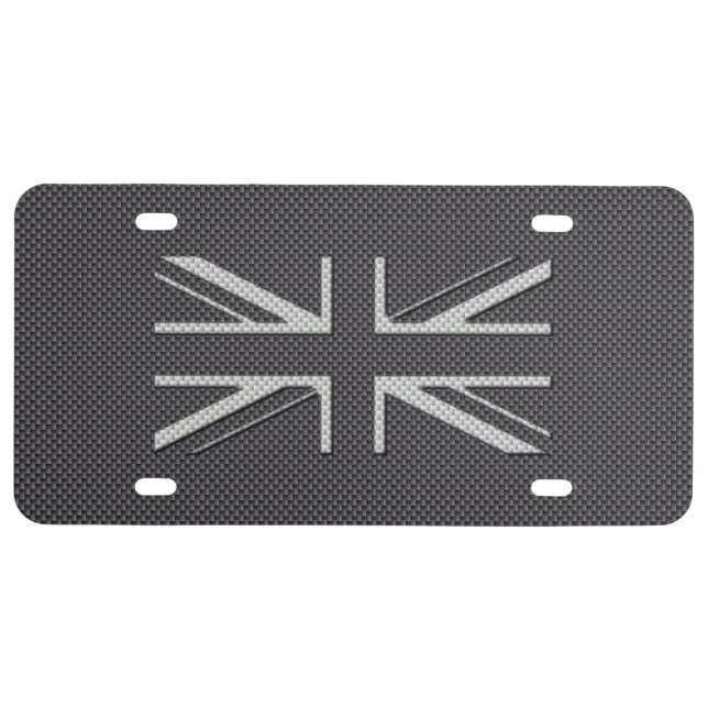 Black & Grey Carbon Fiber UK Flag Union Jack License Plate (Front)