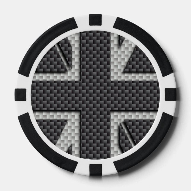 Black & Grey Carbon Fiber UK Flag Union Jack Poker Chips (Front)