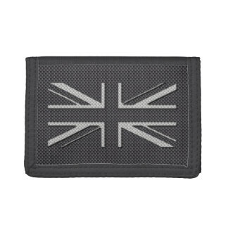 Black & Grey Carbon Fiber UK Flag Union Jack Tri-fold Wallet