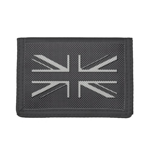 Black  Grey Carbon Fiber UK Flag Union Jack Tri_fold Wallet