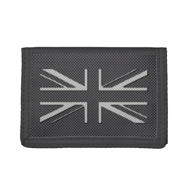 Black & Grey Carbon Fiber UK Flag Union Jack Tri-fold Wallet (Front)