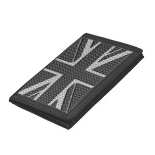 Black & Grey Carbon Fiber UK Flag Union Jack Tri-fold Wallet