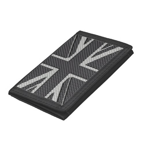 Black  Grey Carbon Fiber UK Flag Union Jack Tri_fold Wallet