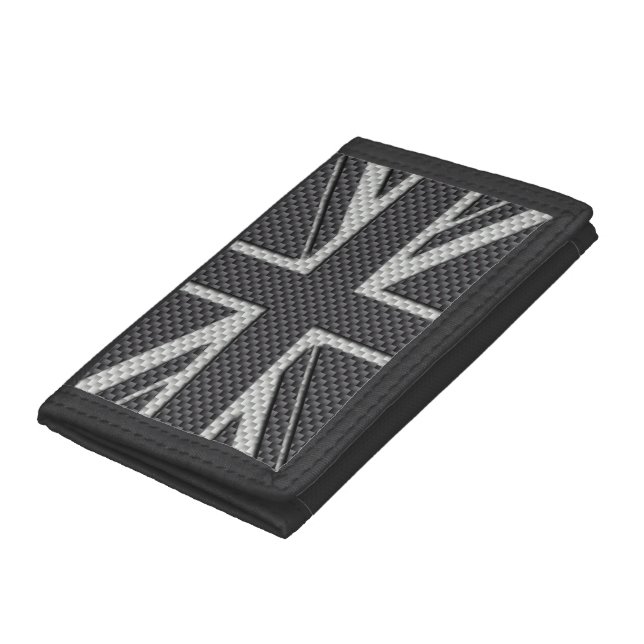 Black & Grey Carbon Fiber UK Flag Union Jack Tri-fold Wallet (Bottom)