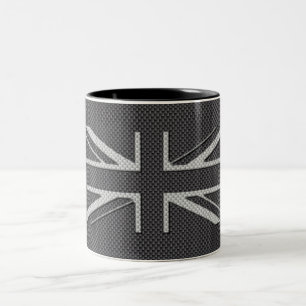 Black & Grey Carbon Fiber UK Flag Union Jack Two-Tone Coffee Mug