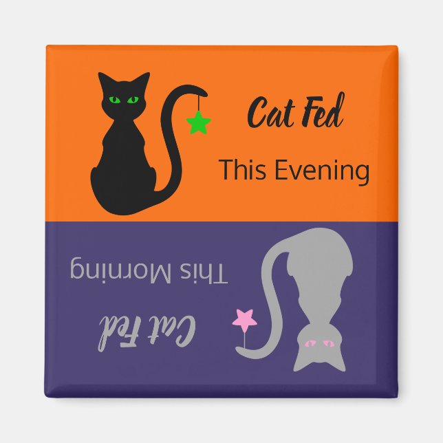 Black/Grey Cat Fed Reminder Magnet (Front)