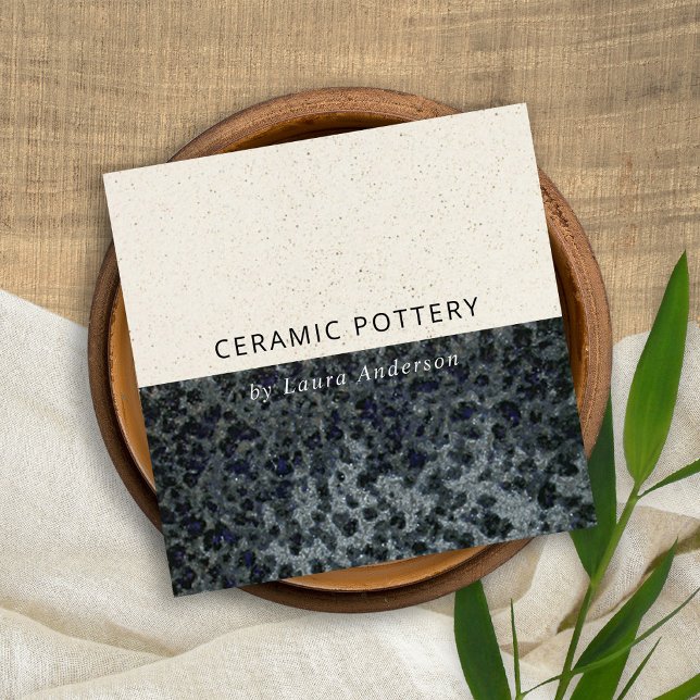 BLACK GREY CERAMIC POTTERY GLAZED SPECKLED TEXTURE SQUARE BUSINESS CARD (Creator Uploaded)