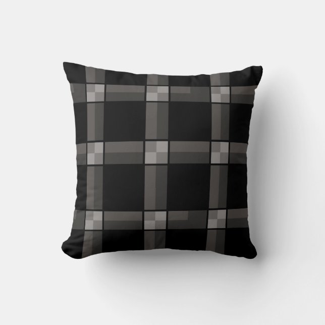 Black Grey Check Throw Pillow (Front)