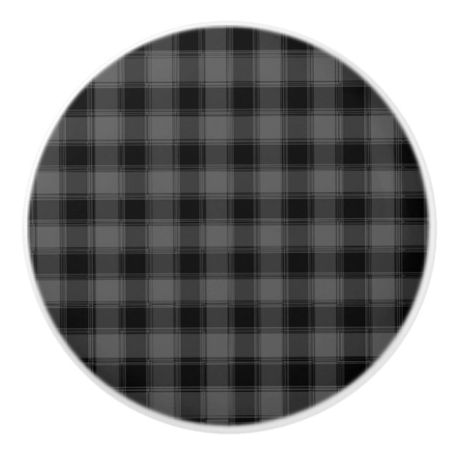 Black & Grey Checkered Plaid Squares Boys Mens Ceramic Knob (Front)