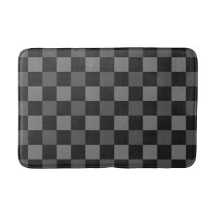 Black & Grey Checkered Squares Plaid Bath Mat