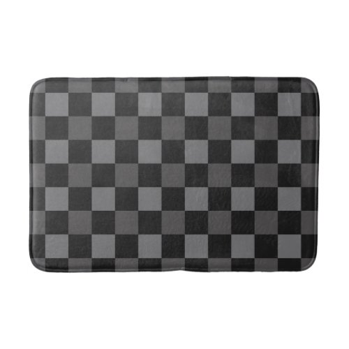 Black  Grey Checkered Squares Plaid Bath Mat