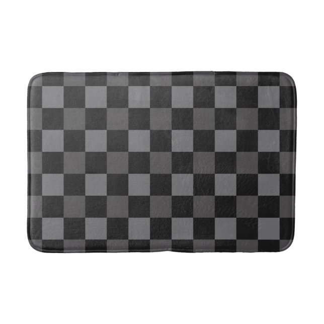 Black & Grey Checkered Squares Plaid Bath Mat (Front)