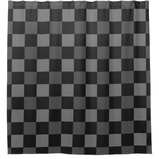 Black & Grey Checkered Squares Plaid Shower Curtain (Front)
