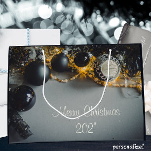 Black Grey Christmas Ornaments with Garlands Large Gift Bag