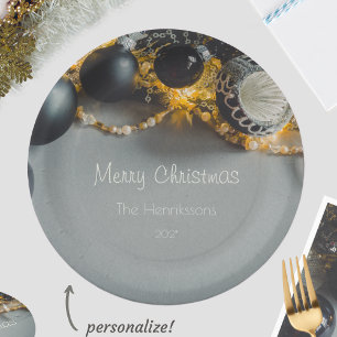 Black Grey Christmas Ornaments with Garlands Paper Plates