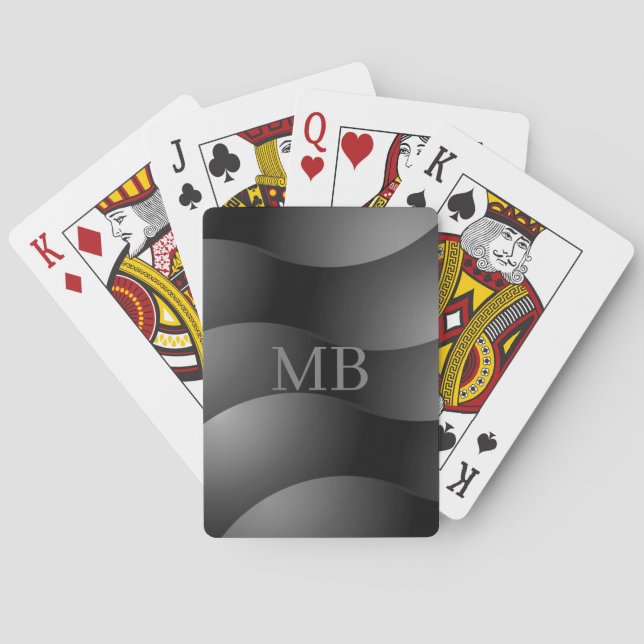 Black & Grey Curved Shapes, Grey Monogram Poker Cards (Back)