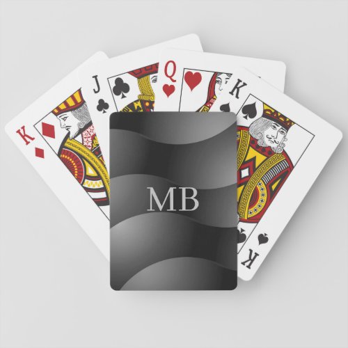 Black  Grey Curved Shapes Lt Grey Monogram Playing Cards