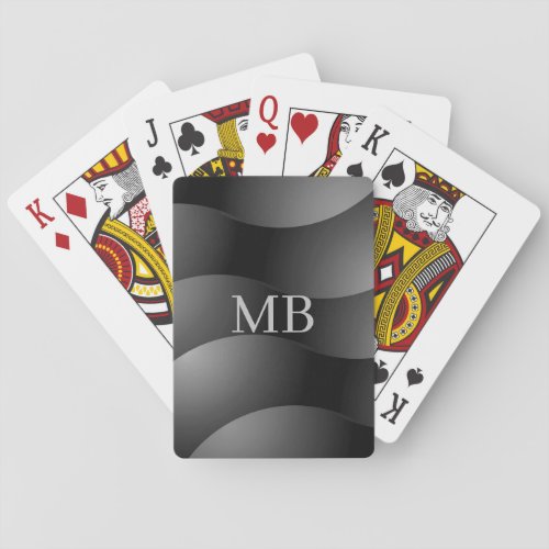 Black  Grey Curved Shapes Lt Grey Monogram Poker Cards