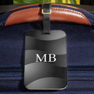 Black & Grey Curved Shapes, White Monogram Luggage Tag