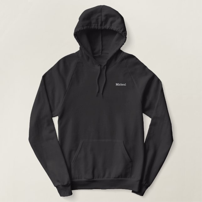  Black Grey Custom Monogram Personalized Name Embroidered Hoodie (Design Front)
