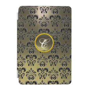 BLACK GREY DAMASK GEM MONOGRAM iPad MINI COVER