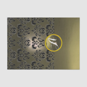 BLACK GREY DAMASK GEMSTONE MONOGRAM Floral Tissue Paper