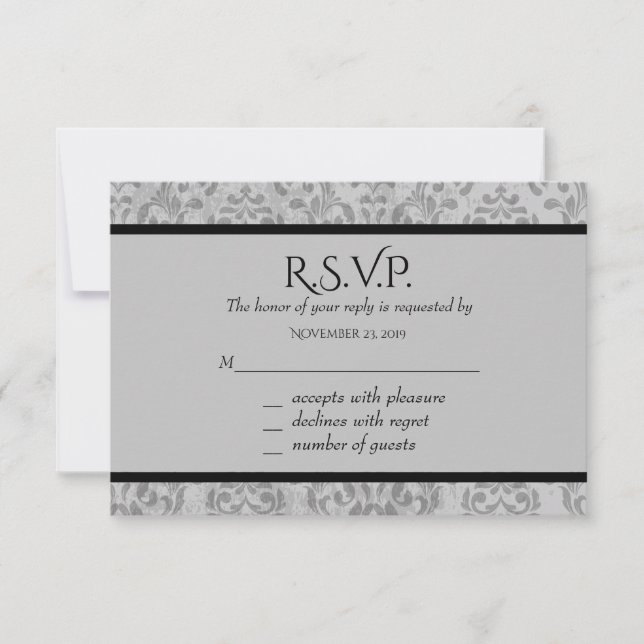 Black & Grey Damask Response Cards (Front)