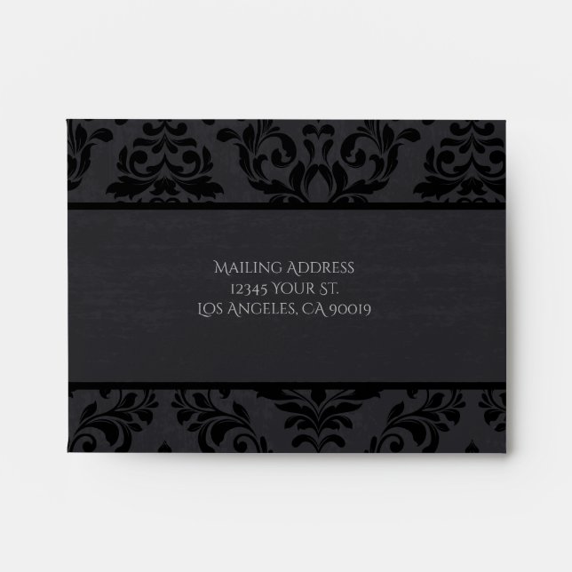 Black & Grey Damask Response Envelope (Front)