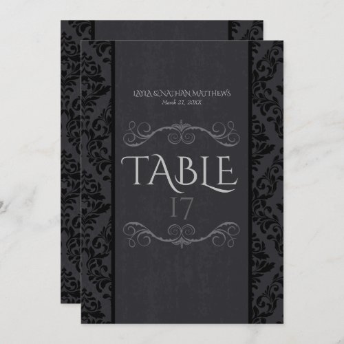 Black  Grey Damask Table Number Cards