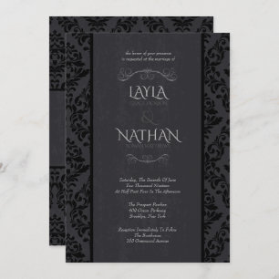 Black & Grey Damask Wedding Invitations