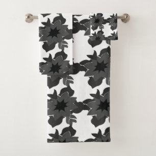 Black Grey Decorative Chic Abstract Floral Pattern Bath Towel Set
