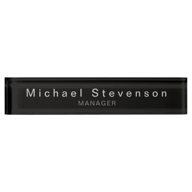 Black Grey Elegant Modern Desk Name Plate (Front)