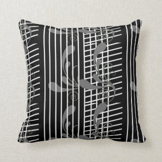 Black Grey Flora, White Line Throw Pillow