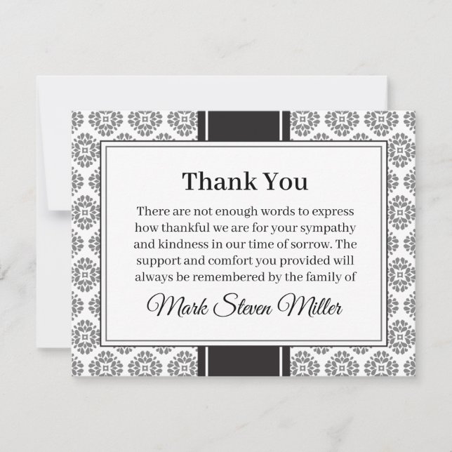 Black Grey Funeral Note Card Flat Bereavement Note (Front)