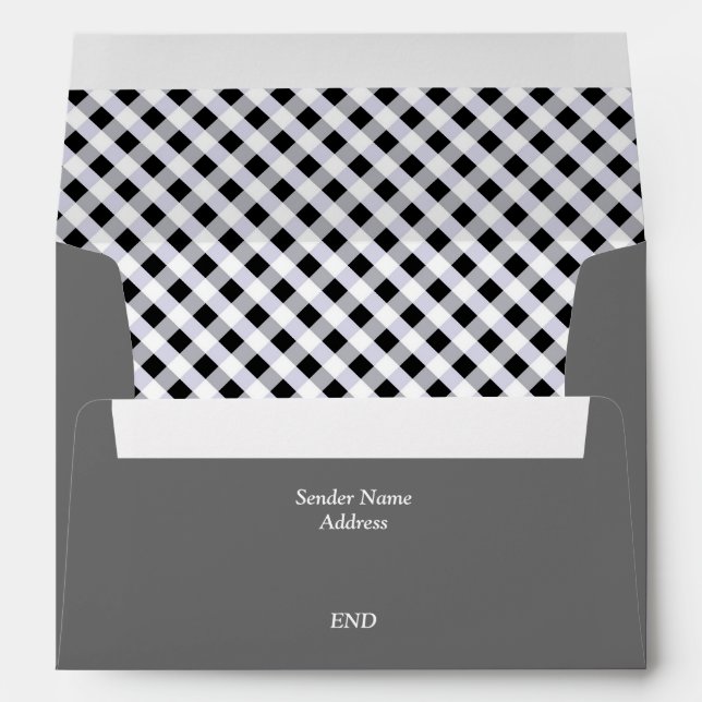 Black Grey Gingham Plaid Lined Envelope (Back (Bottom))
