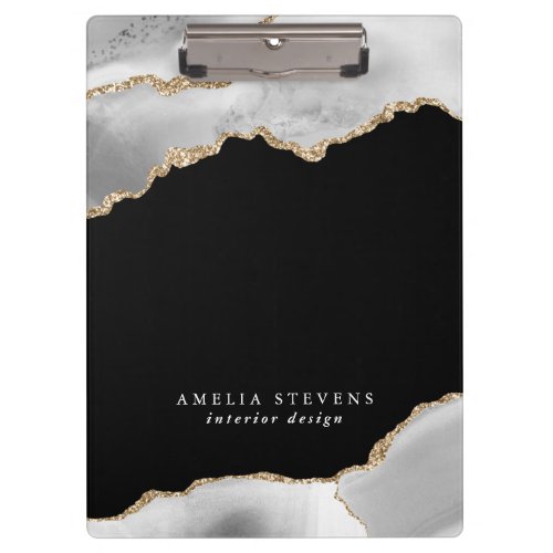 Black Grey  Gold Agate Business Clipboard