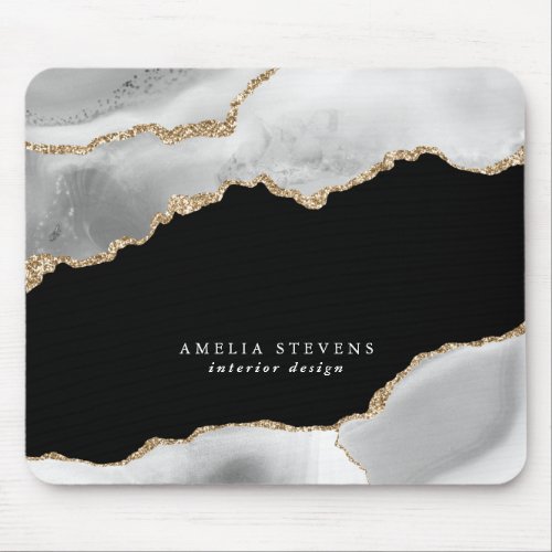 Black Grey  Gold Agate Business Mouse Pad