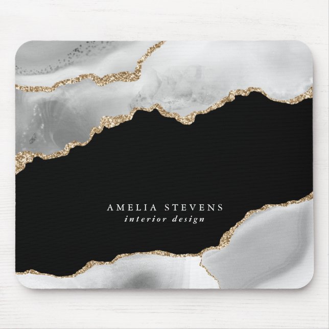 Black, Grey & Gold Agate Business Mouse Pad (Front)
