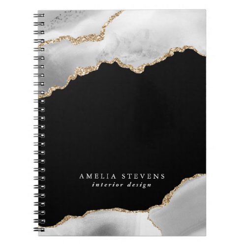 Black Grey  Gold Agate Business Notebook