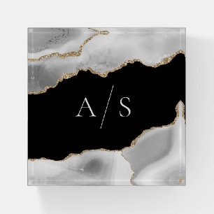 Black, Grey & Gold Agate Business Paperweight