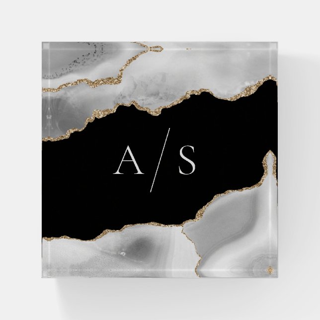 Black, Grey & Gold Agate Business Paperweight (Front)