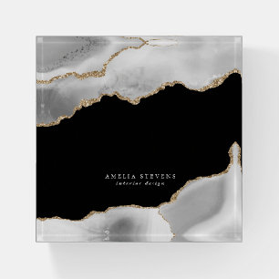 Black, Grey & Gold Agate Business Paperweight