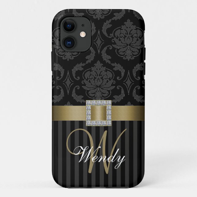 Black Grey Gold Damask Stripes iPhone 5 Case (Back)