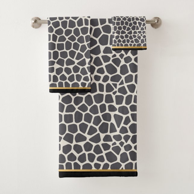 BLACK GREY GOLD LEOPARD BATHROOM TOWEL SET (Insitu)