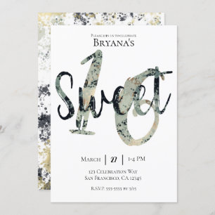 Black Grey Gold Modern Sweet 16 Birthday Party Invitation