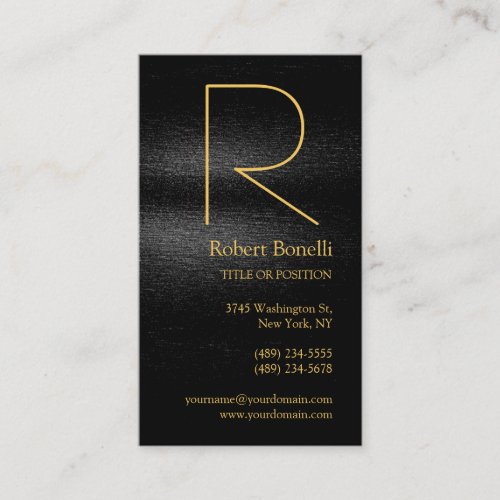 Black Grey Gold Monogram Business Card