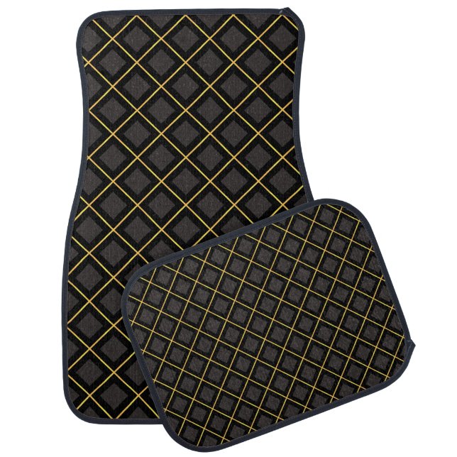 Black, Grey & Golden Diamond Pattern Car Floor Mat (Set)